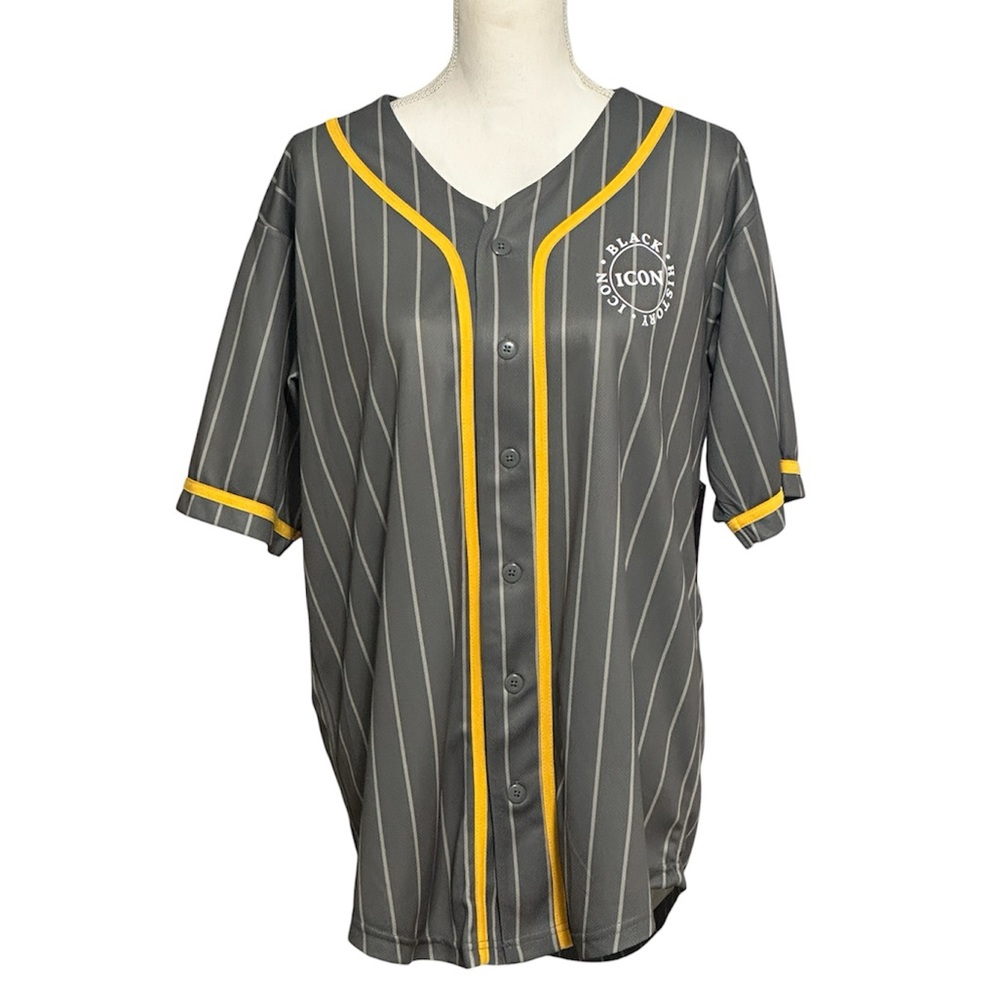 Men’s Black History Month Icon MLK Ali Baseball Grey Pinstripe Jersey NWT